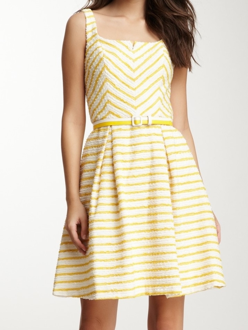 Anthropologie Eva Franco Fit and Flare Yellow and White Striped Dress Size 2